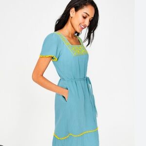 NWT Boden Blue Dress with Yellow Embroidery- Size 4